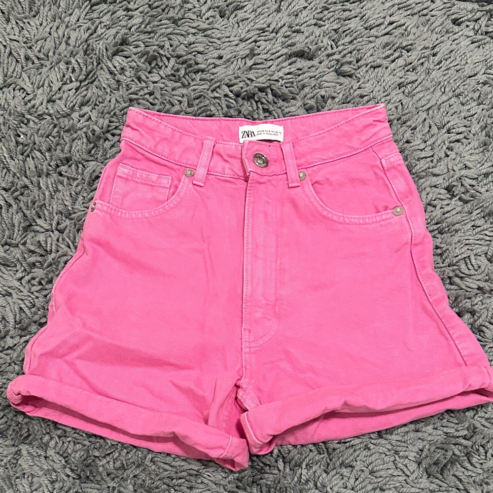 Zara Women's Vibrant Pink High Waist Shorts